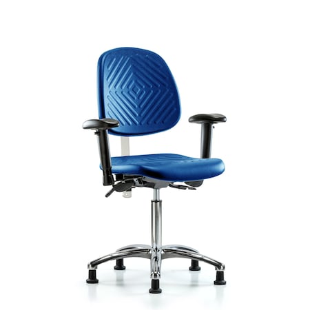 Blue Ridge Ergonomics Clean Room Chair, Adjustable Arms BR-NCR-PMBCH-MB-CR-T1-A1-NF-RG-BLU