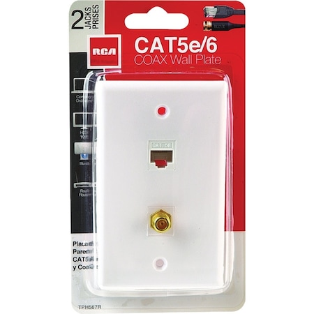Rca White Flush Mount Plastic CAT 5E/6 Data & Coax Wall Jack TPH567R