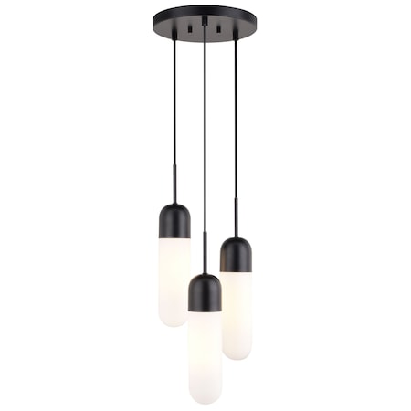 Vaxcel Thalia 3L Matte Black Contemporary Pendant Light White Pill Glass P0423