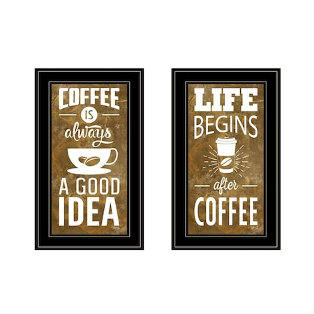 Homeroots Set Of Two Life Begins and Ends With Coffee Black Framed Print Wall Art, 2PK 408225
