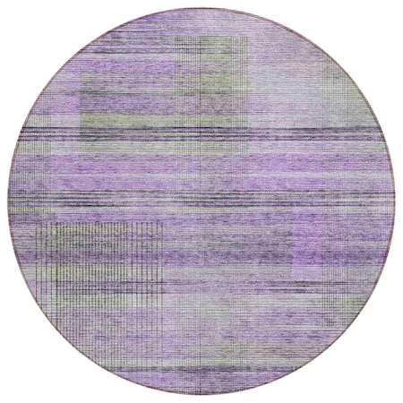Homeroots 8' Purple Lavender And Gray Round Striped Washable Indoor Outdoor Area Rug 588066