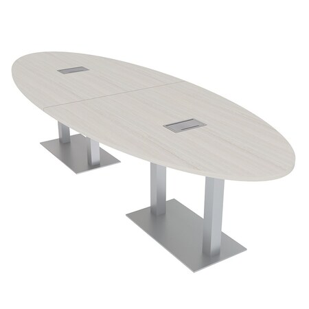 Skutchi Designs Oval Conference Table With Power Unit, 48 in W, 120 in L, Ivory HAR-OVL-48X120-DOU-K458-ESIL