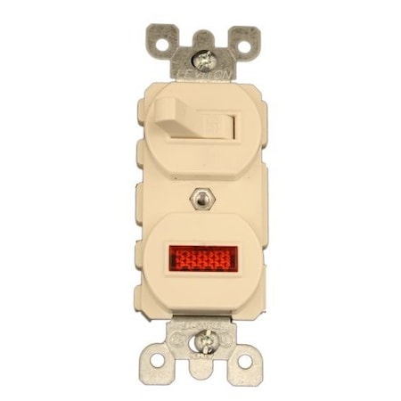 Leviton Duplex Style Single-Pole/Neon Pilot Combination Switch, 15 Amp, 120 Volt, Light Almond 5226-T