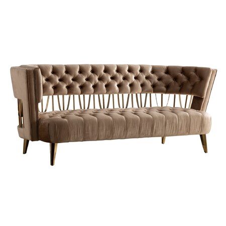 Homeroots 84" Beige Velvet Sofa With Gold Legs 488839