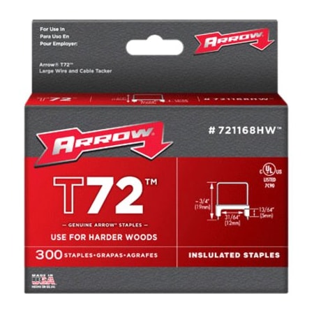 Arrow Fastener Insulated Cable Staples, 15 ga, Wide Crown, 3/4 in Leg L 721168HW