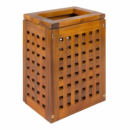 Happimess Junie Coastal Farmhouse Handcrafted Acacia Wood Indoor/Outdoor 2.7-Gallon Rectangular Grid Wastebas HPM1600A