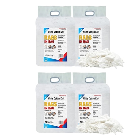 Supremeplus New White Knit T-Shirt Cleaning Rags, 10 lbs. Bag, Pack of 4, 4PK SP-9459