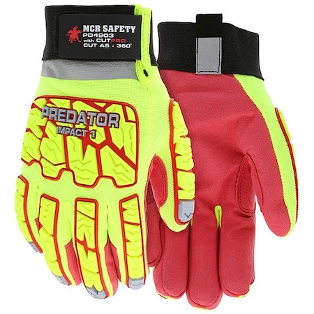 Mcr Safety PD4903 Mechanics Gloves, Synthetic Leather Palm, TPR Back, 3XL (12), High-Visibility Green; Red PD4903XXXL