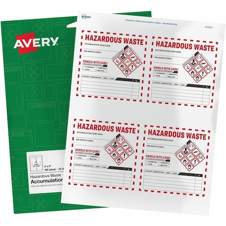 Avery Hazardous Waste Accumulation Labe, PK100 61535