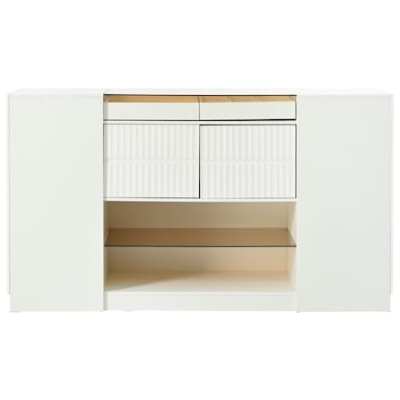 Homeroots 33" White Wood And Glass Six Drawer Island Vanity Dresser 653109