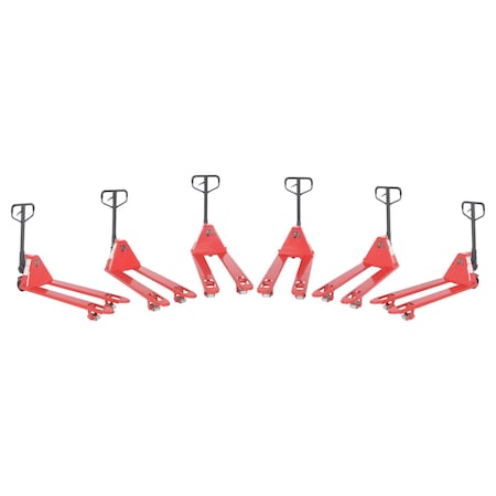 Vestil Steel Low Profile Pallet Trucks, 21''x48'' 4,000 Lb. Capacity Red, 6PK PM4-2148-LP-6PKG