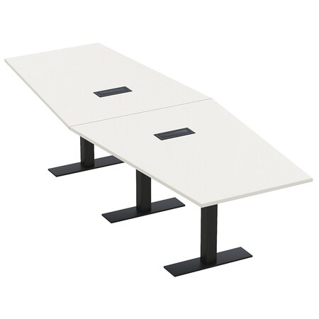 Skutchi Designs 12ft Conference Table With Power Unit | 12 Person Modular Hexagon Meeting Table | Harmony Series HAR-HEX.IR-48X144-T.BK-W960-EBLK