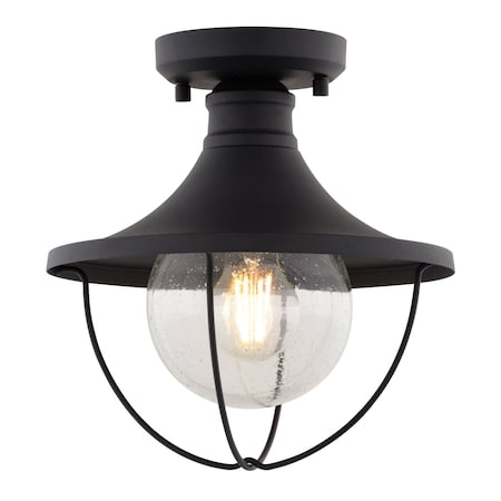 Vaxcel Dunlap Textured Black Coastal Outdoor Flush Mount Ceiling Light Clear Glass T0780