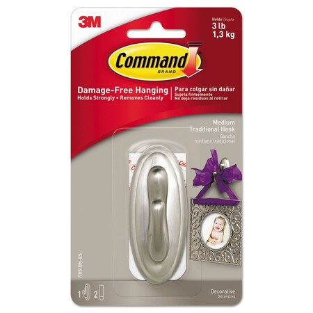 Command Decorative Hooks, Traditional, Medium, 1 Hook and 2 Strips/Pack 17051BN-ES