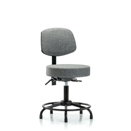 Blue Ridge Ergonomics Desk Stool, Fabric, Bk, RT, Glides, Gry BR-FDHST-RT-T0-RG-F44