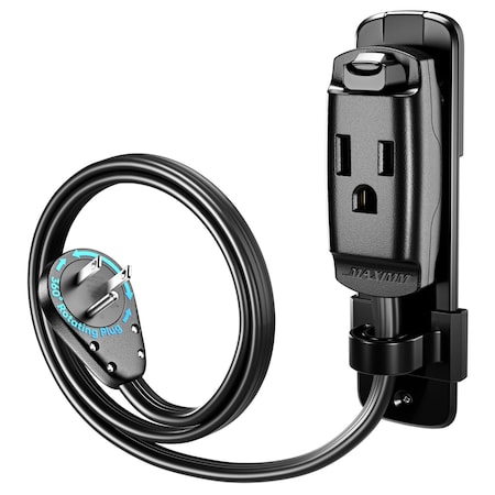 Maximm 3ft 14AWG Heavy Duty AC Extension Cord, 360 degrees Flat Plug, Black ADW-S360-C6F03-14B0-WM
