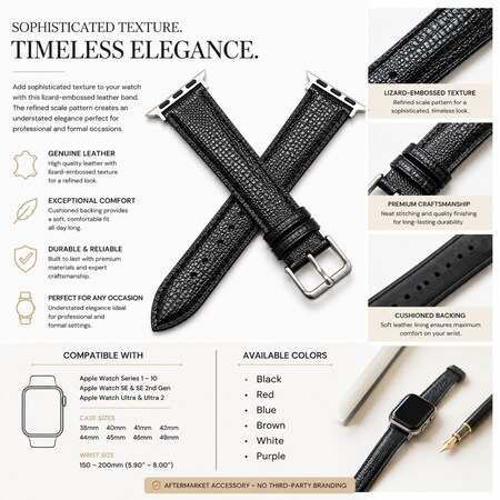 Elegani Leather Band Compatible with Apple Watch 42mm, Purple, Purple/Rose Gold/Yellow Gold Buckle LZQR2-PUR-42