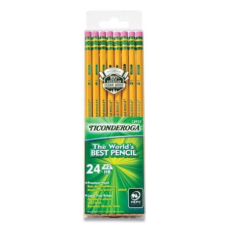 Ticonderoga Pencils, HB #2, Black Lead, Yellow Barrel, 24PK 13924