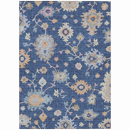 Homeroots 5' X 8' Navy Blue Beige And Gray Floral Washable Indoor Outdoor Area Rug 606165