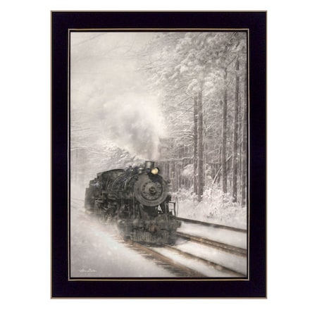 Homeroots Snowy Locomotive 1 Black Framed Print Wall Art 405064
