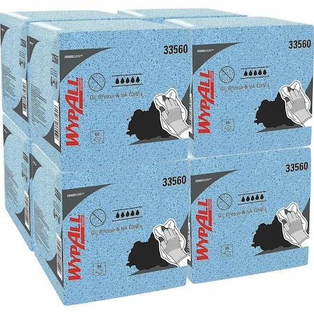 Wypall Oil, Grease & Ink Cloths, Quarterfold, Lint-Free, Blue, 66 Sheets/Pack, 8 Packs/Case 33560