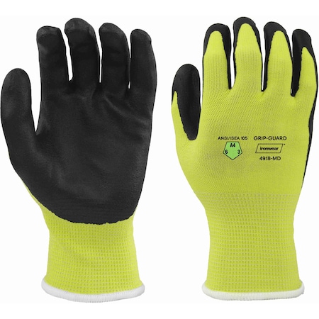 Ironwear Hi Vis HPPE Foam Nitrile Palm Coated A4 Cut Resistant Gloves, Large 4918-LG