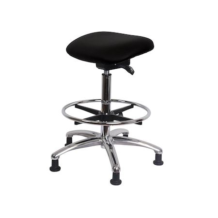 Blue Ridge Ergonomics CL100 Clean Room/ESD Sit-Stand-Standing Ht with Chr Foot Ring & ESD Stat Glides in ESD Black Vinyl ECR-VSTSS-CR-CF-EG-ESDBLK
