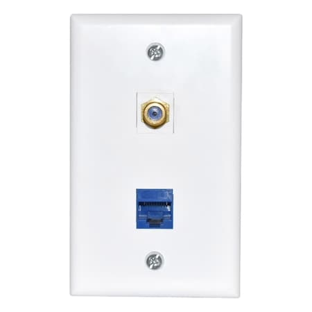 Newhouse Hardware Ethernet Coupler and Coaxial Wall Plate White TVCATCWP-WH-01