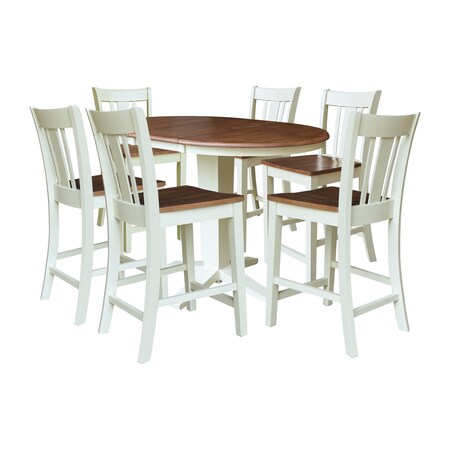 Whitewood Industries Rectangular Extension Dining Table W/ 6 Counter Height Stools, 36 in W, 36.1 in L, 48 in H, 7 K79-36RXT-23-S102-6