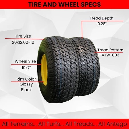 Antego Single 20x12.00-10 Tire & Wheel Assemblies for Avenger Zero Turn Mowers A1070218009030420120010