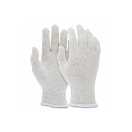 Mcr Safety String Knit Gloves, Large, Hemmed, Regular Weight, Natural, 12PK 127-9500LM