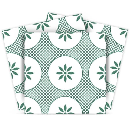 Homeroots 6" x 6" Light Sage And White Circle Flower Peel and Stick Removable Tiles 400427