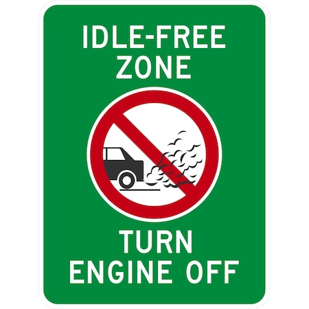 Lyle Idle-Free Zone Turn Engine Off (W/Sym), 18x24, Engineer Grade, Green G-10249-EG_18x24