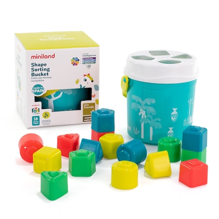 Miniland Feel to Learn: Shape Sorting Bucket, Turquoise 97341