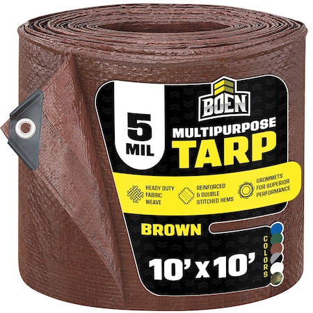 Boen All Purpose Tarp, 10 ft x 10 ft, 5 Mil, Brown, Polyethylene BR5T-1010