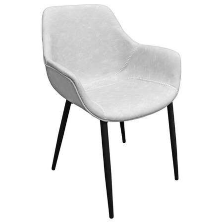 Leisuremod Markley Modern Leather Dining Arm Chair With Metal Legs, Light Grey EC26LGR