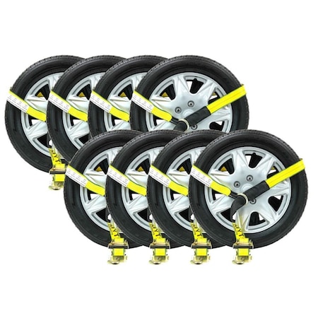 Mytee Products 2inx10ft Lasso Ratchet Strap Finger J Hook Wheel Net Auto Tow Towing Tie Down, 8PK RST-210FHx8