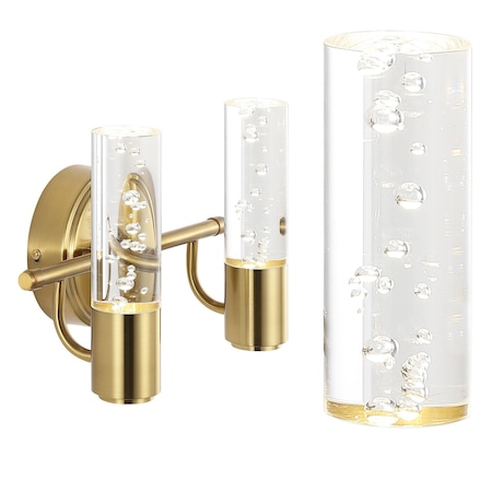 Jonathan Y Bolha 10.75" 2-Light Minimalist Modern Bubble Acrylic/Iron Integrated LED Vanity Light, Brass Gold JYL7223B