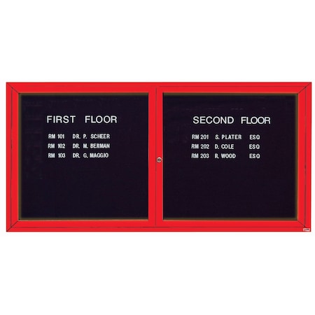 Aarco Illuminated Enclosed Letter Board Directory w/ Powder Coated Red Al Frame, 36''Hx72''W 2 Doors ADC3672IR
