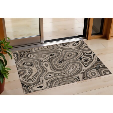 Homeroots 3' X 5' Beige And Charcoal Geometric Washable Indoor Outdoor Area Rug 631365