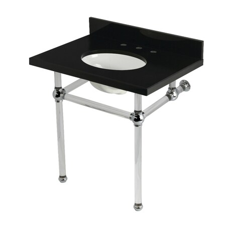 Kingston Brass 30" Black Granite Console Sink with Acrylic Legs, 8-Inch, 3-Hole, Black Granite/Polished Chrome KVPK3030KA1