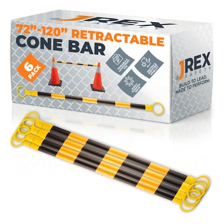 Jrex Safety Retractable Cone Bar Yellow/White, 72 in to 120 in Length, 6PK CBY-JR-72/120-6PK