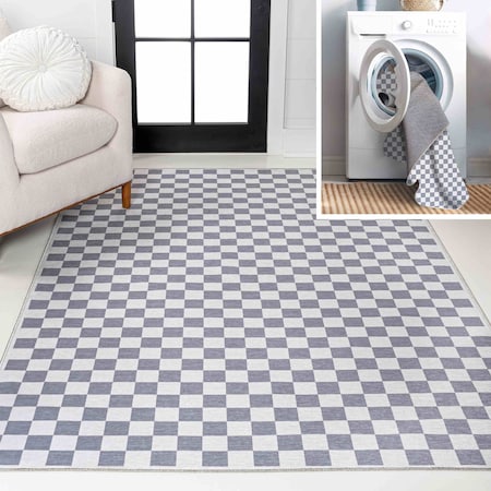 Jonathan Y Ainsley Modern Cottage Checkerboard Non-Slip Machine-Washable Purple Gray/White 5ft x 8ft Area Rug WSH126A-5