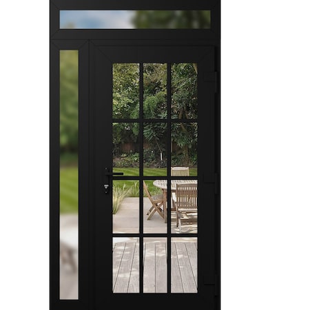 Vdomdoors Front Exterior Prehung Metal-Plastic Door Clear Glass / MANUX 8355 Matte Black / Office Commercial MANUX8355EXD-BLK-W36+12xH80+14-LH-I
