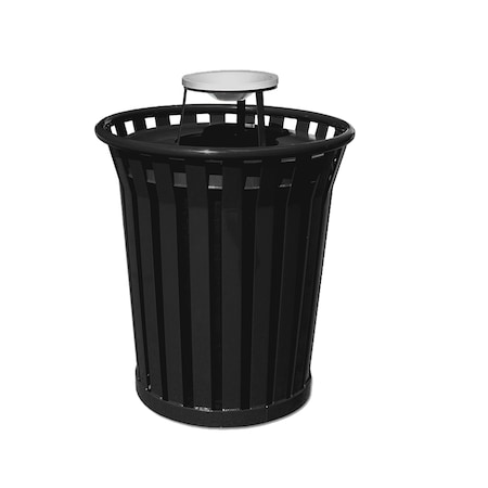 Witt Industries Heavy Duty, Black Outdoor Slatted Metal Receptacle with Ash Top WC3600-AT-BK