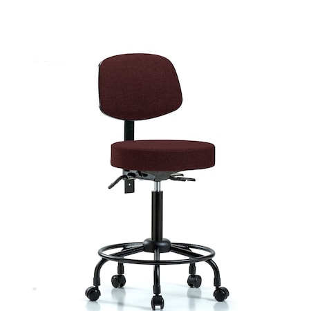 Blue Ridge Ergonomics Rutledge Fab Stool with Back-Medium Bench Height with RT Base, Seat Tilt, andCasters in Burgundy Fab BR-FMBST-RT-T1-RC-F41