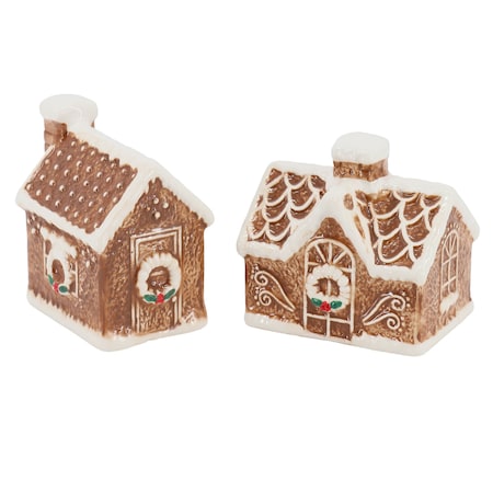 Martha Stewart Ceramic Gingerbread House Salt and Pepper Shaker Set in Brown 140230.02