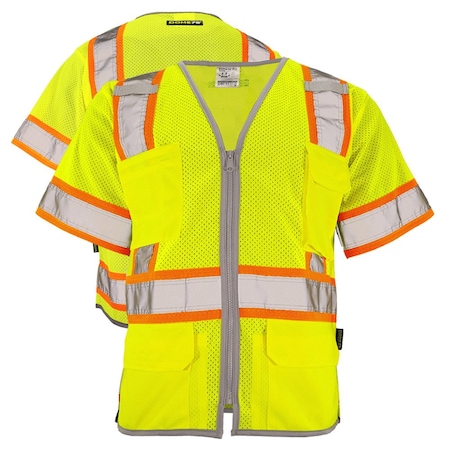 Dome75 Hi-Vis Short Sleeve Safety Vest 2X/3X Class ANSI/ISEA 107-2020 Class 3 , Reinforced Front Zipper DV2533