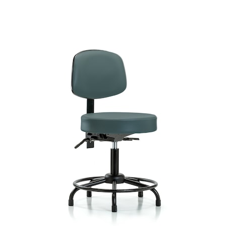 Blue Ridge Ergonomics Desk Stool, Vinyl, Bk, RT, Tilt, Glides, Blu BR-VDHST-RT-T1-RG-8546