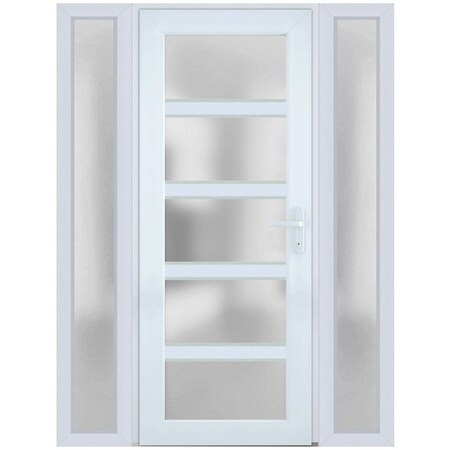 Vdomdoors Front Exterior Prehung FiberGlass Door Frosted Glass / Manux 8002 White Silk / 2 Sidelight Exterior MANUX8002EXD-WS-W14+30+14 x H80-LH